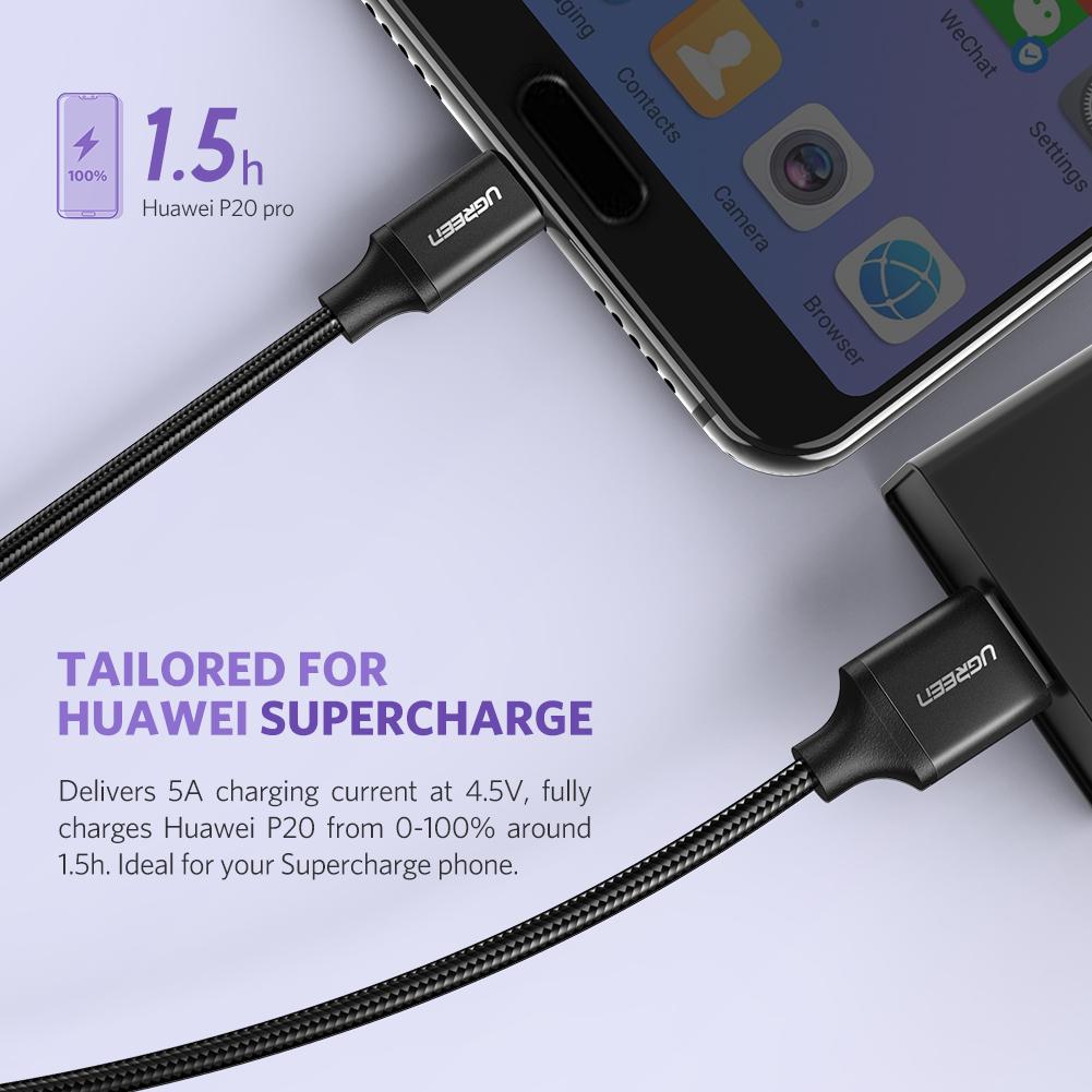 UGREEN 50567 USB C Charging Cable 5A Fast Charging Braided Cord Transmission Data Cord for Huawei SuperCharge