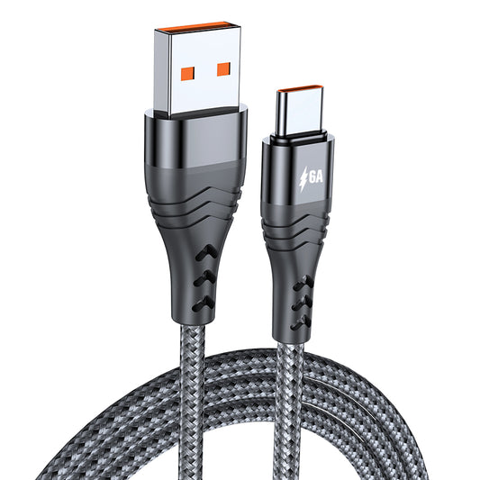 ADC-005 2m USB to Type-C 6A High Current 66W Fast Charging Cable Braided Data Cord for Huawei Samsung