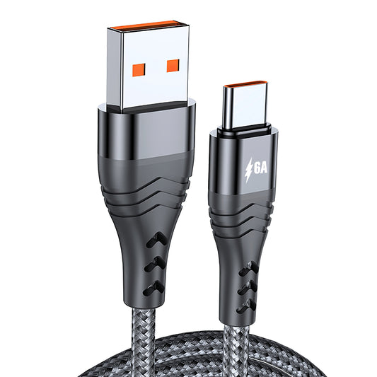 ADC-005 1m 6A 66W USB to Type-C Fast Charging + Data Sync Cable Braided Data Cord for Huawei Samsung