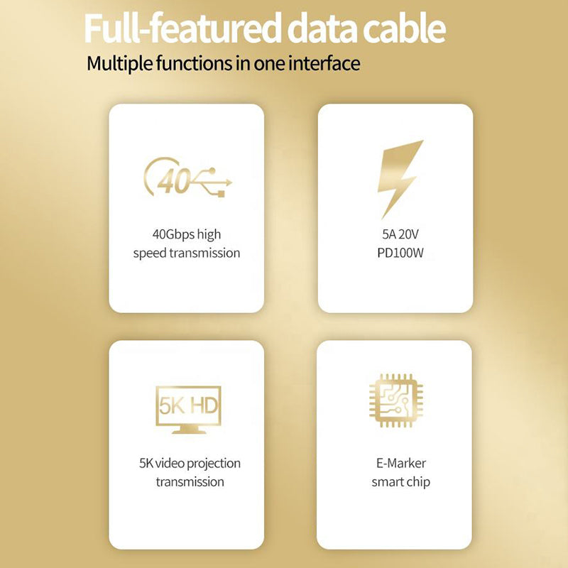 1.5m PD 100W 40Gbps USB4 Data Cable Thunderbolt3 PD Fast Charging Cable High-Speed Full Function Braided Data Cable