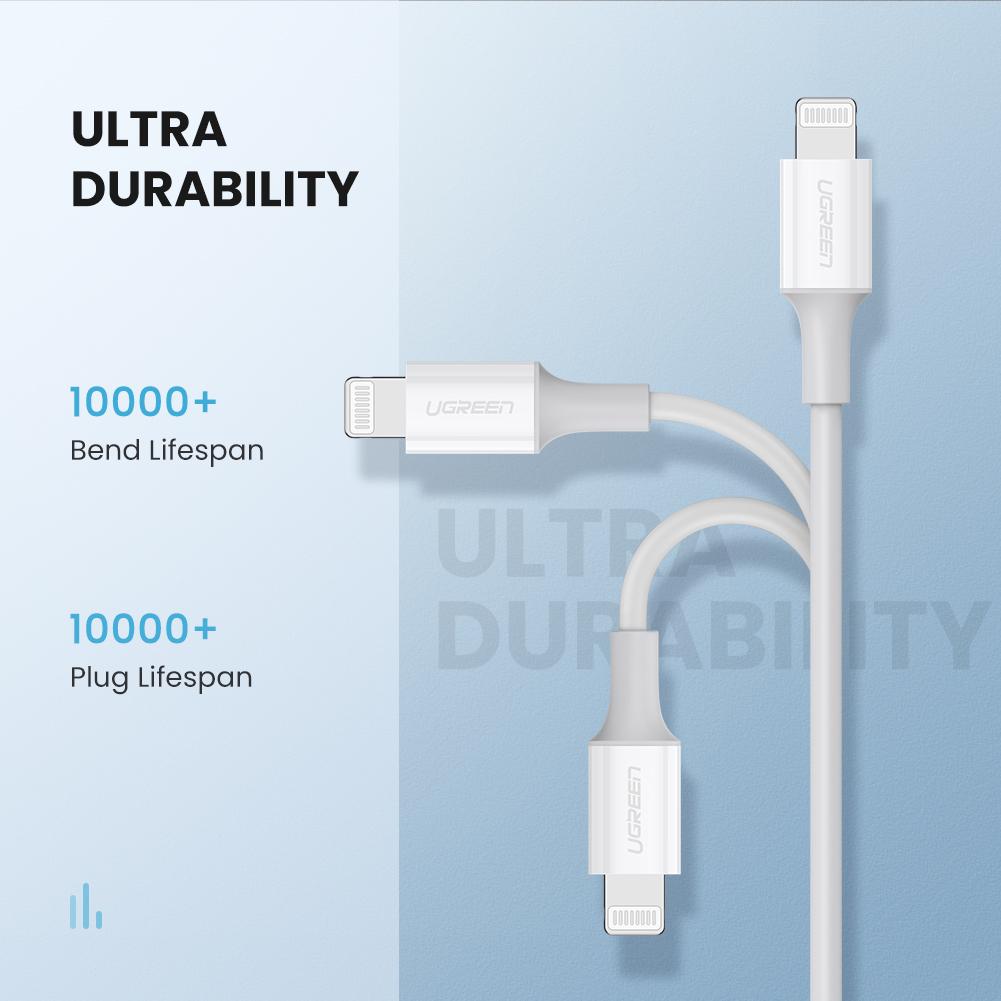 UGREEN 0.25m MFI Certified Type-C to Lightning Data Cable 3A PD Fast Charging Wire