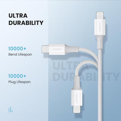 UGREEN 1m for iPhone/iPad/iPod MFI Certified Type-C to Lightning 3A PD Fast Charging Wire 480Mbps High Speed Data Cable