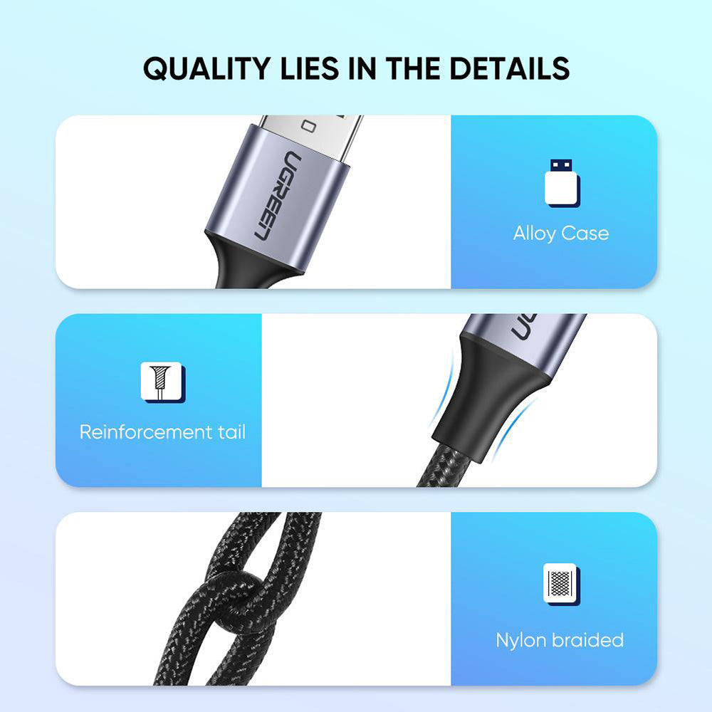 UGREEN 0.5m 3A Max Quick Charging + Data Transfer 2 in 1 USB2.0 to Type-C Aluminum Shell Cable