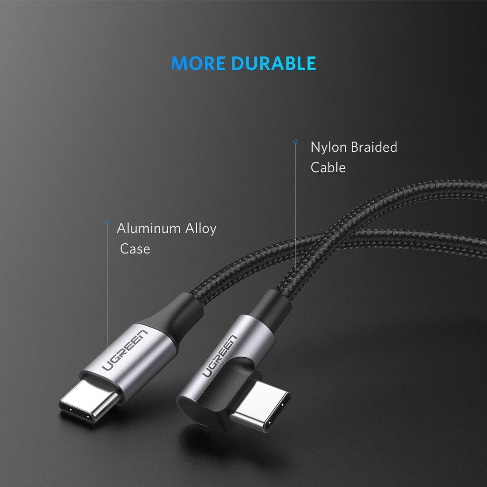 UGREEN 2m PD 60W USB C to C L-shaped Fast Charge Cable Support 480Mbps Data Syncing