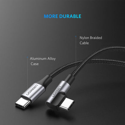 UGREEN 2m PD 60W USB C to C L-shaped Fast Charge Cable Support 480Mbps Data Syncing