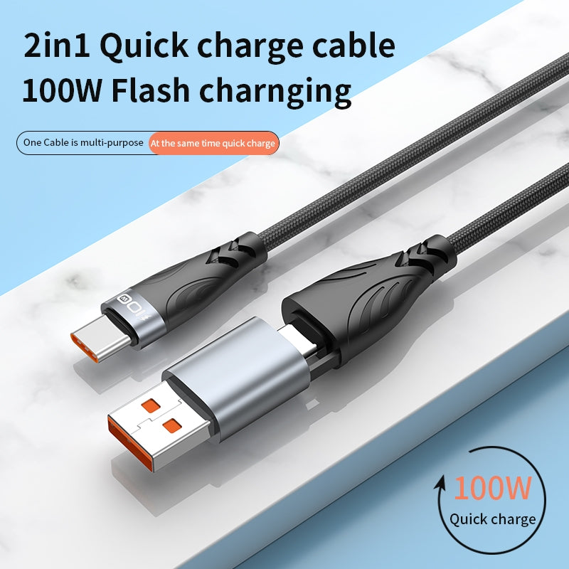 ADC-008 1m 2 in 1 USB+Type-C to Type-C 100W Flash Charging Data Cable