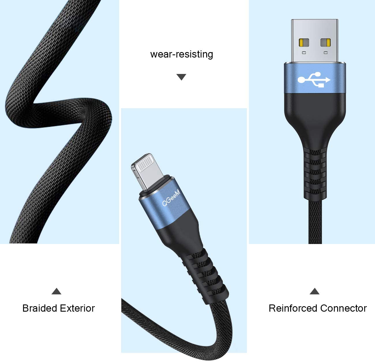 QGEEM QG-CC01 1m Data Transmission Cord USB to Lightning 15W Fast Charging Cable [MFi Certificated]