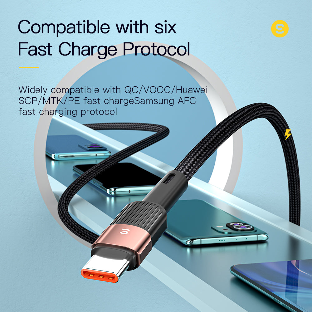 ESSAGER 2m Braided Design USB to Type C Cable 6A Fast Charging 480Mbps Transmission Wire for Tablet Laptop Smartphone