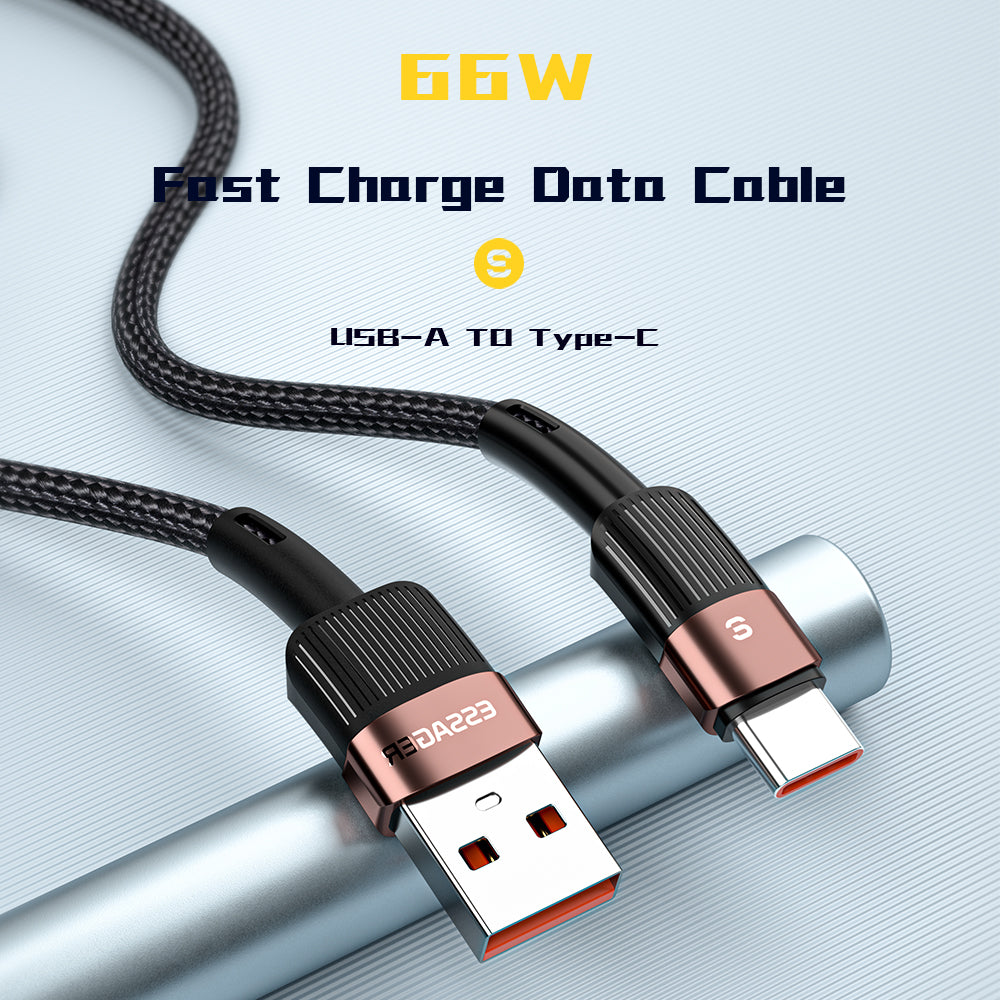 ESSAGER 2m Braided Design USB to Type C Cable 6A Fast Charging 480Mbps Transmission Wire for Tablet Laptop Smartphone