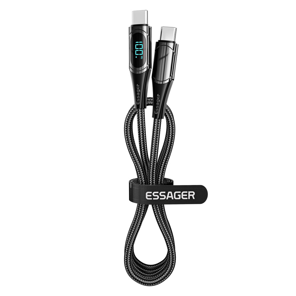 ESSAGER 1m Data Cable Braided Design for MacBook 100W 5A Supports QC 3.0 Charge Cable with LED Digital Screen