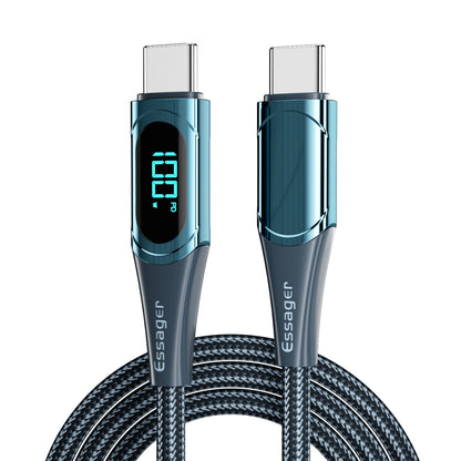 ESSAGER 1m Data Cable Braided Design for MacBook 100W 5A Supports QC 3.0 Charge Cable with LED Digital Screen