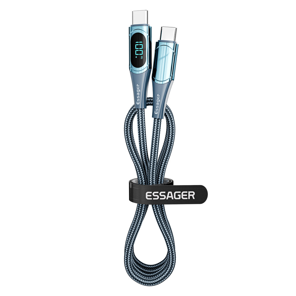 ESSAGER 1m Data Cable Braided Design for MacBook 100W 5A Supports QC 3.0 Charge Cable with LED Digital Screen