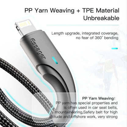 ESSAGER 3m Smartphone Charger Cord 2.4A Cable USB to iP 480Mbps Transfer Braided Design LED Light for Lightning Devices