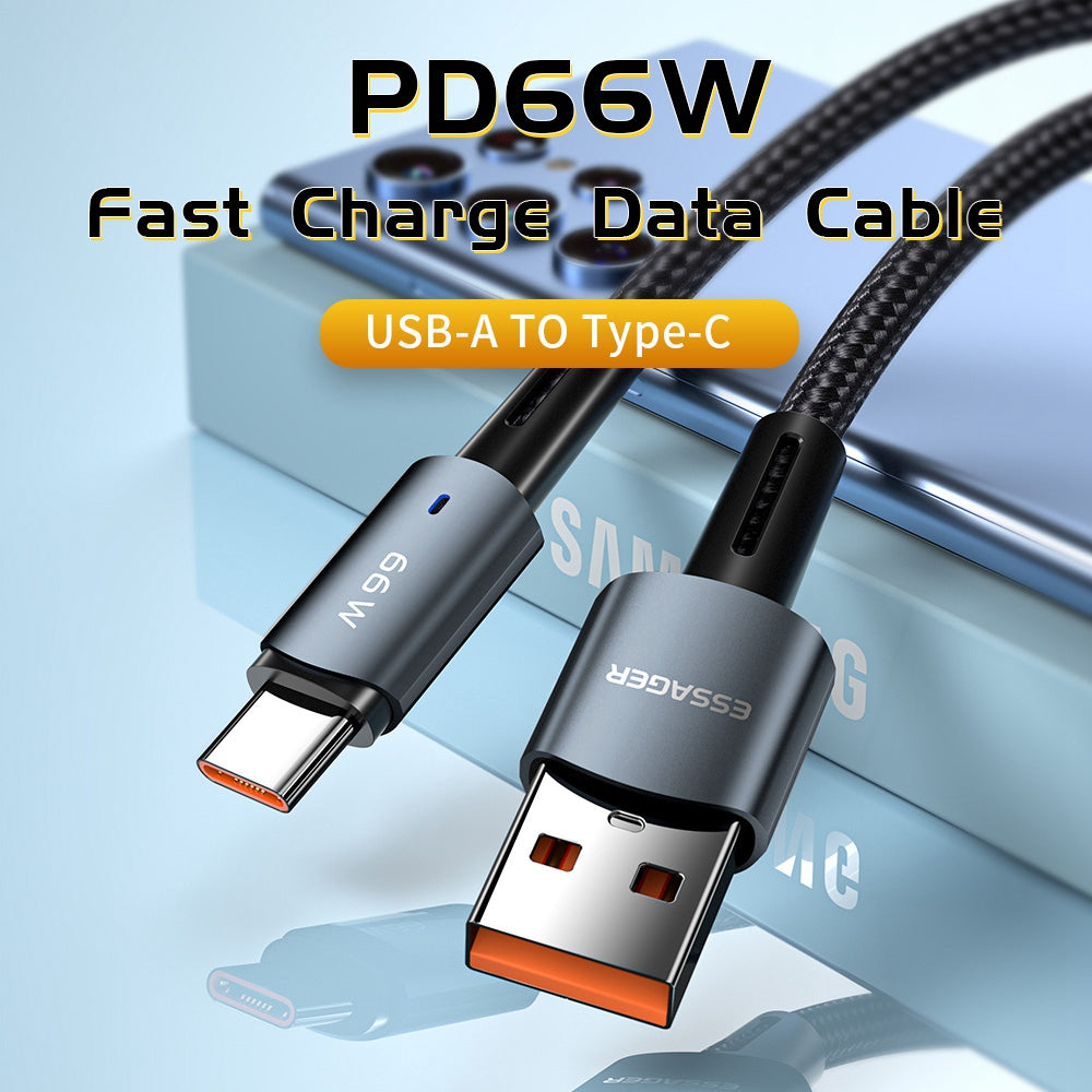 ESSAGER 0.5m Braided Design USB to Type C Cable 6A Fast Charging 480Mbps Transmission Wire for Tablet Laptop Smartphone