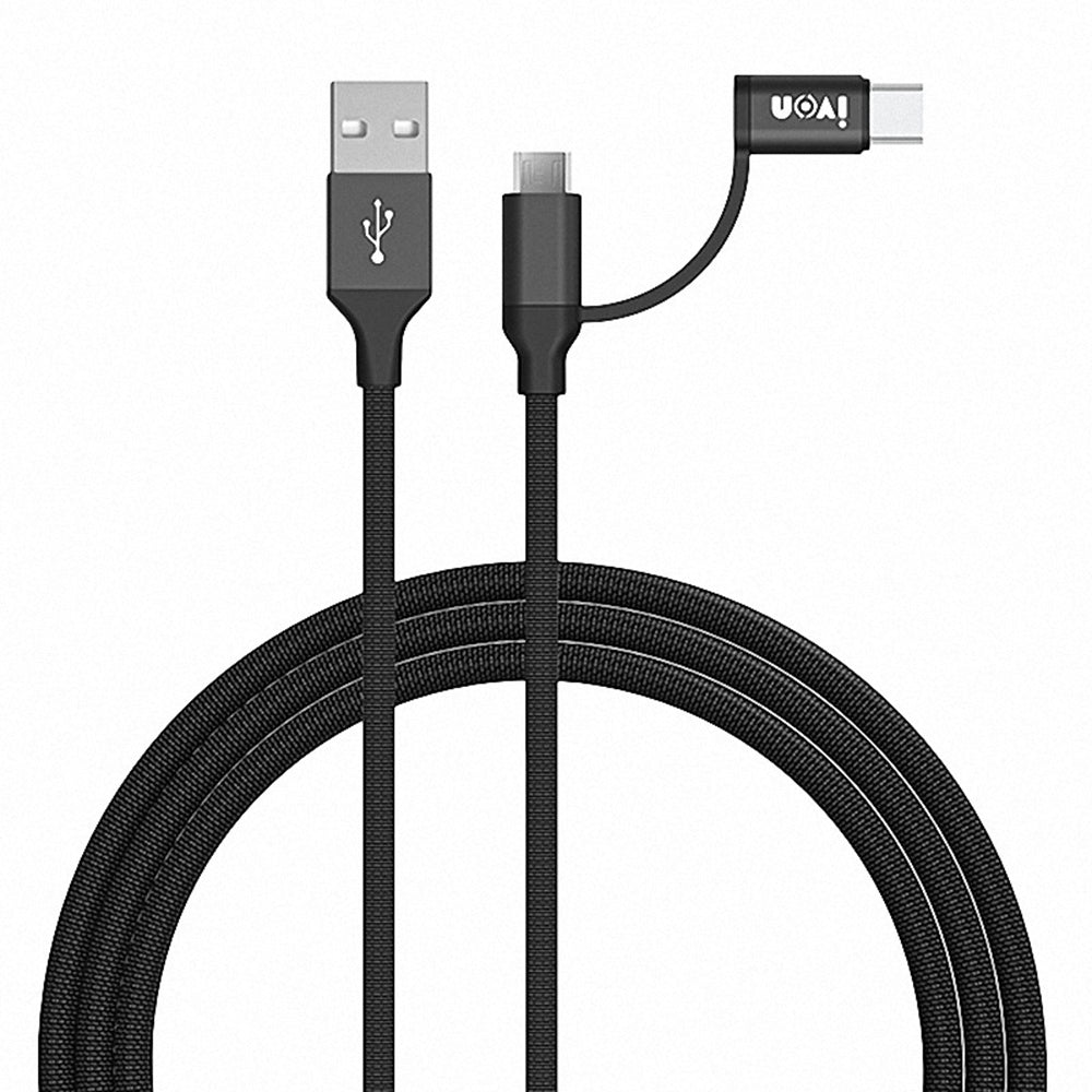 IVON CA52 1m 2.4A Charger Wire USB to Type-C+Micro USB Data Cable