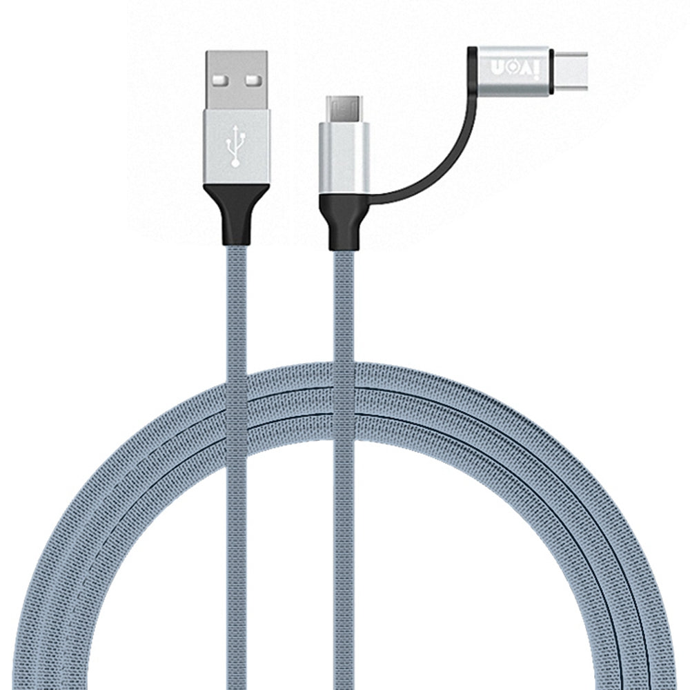 IVON CA52 1m 2.4A Charger Wire USB to Type-C+Micro USB Data Cable