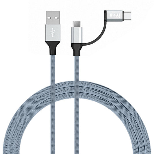 IVON CA52 1m 2.4A Charger Wire USB to Type-C+Micro USB Data Cable