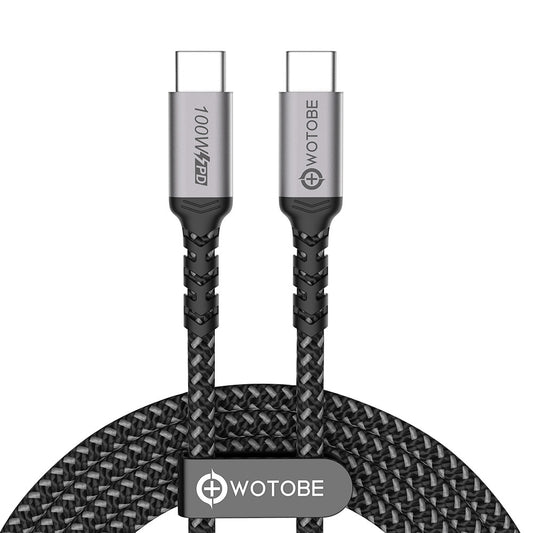 WOTOBE 1m 100W PD 5A QC 4.0 Fast Charging USB C to USB C Cable Built-in E-mark Chip Nylon Braided Type C Data Cord for Laptops Cell Phones