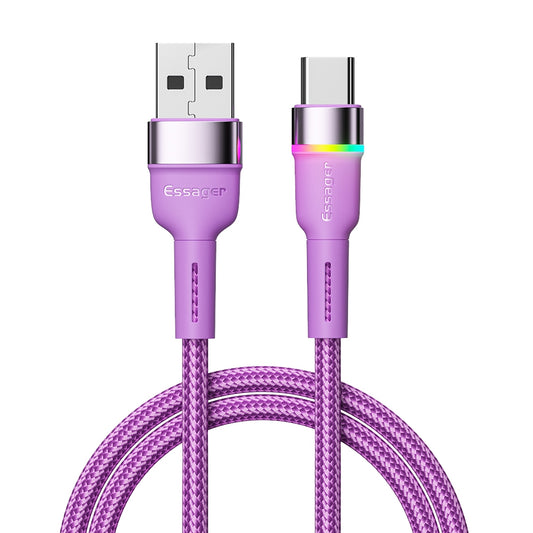 ESSAGER 2m USB-A to Type-C 3A Fast Charging Cord 480Mbps Speed Transfer Data Cable with Color Indicator Light Bend-Resistant Braided Charging Cable