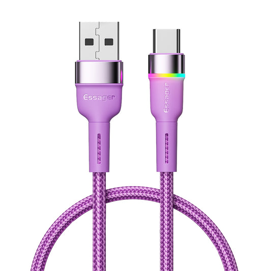 ESSAGER 1m 3A Fast Charging Cable USB-A to Type-C Braided Cord with Color Indicator Light Support 480Mbps Data Transmission