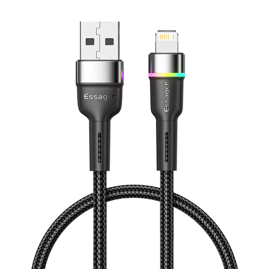 ESSAGER 1m 3A Fast Charging Cable USB-A to 6Pin Braided Cord with Data Transmission and Color Indicator Light