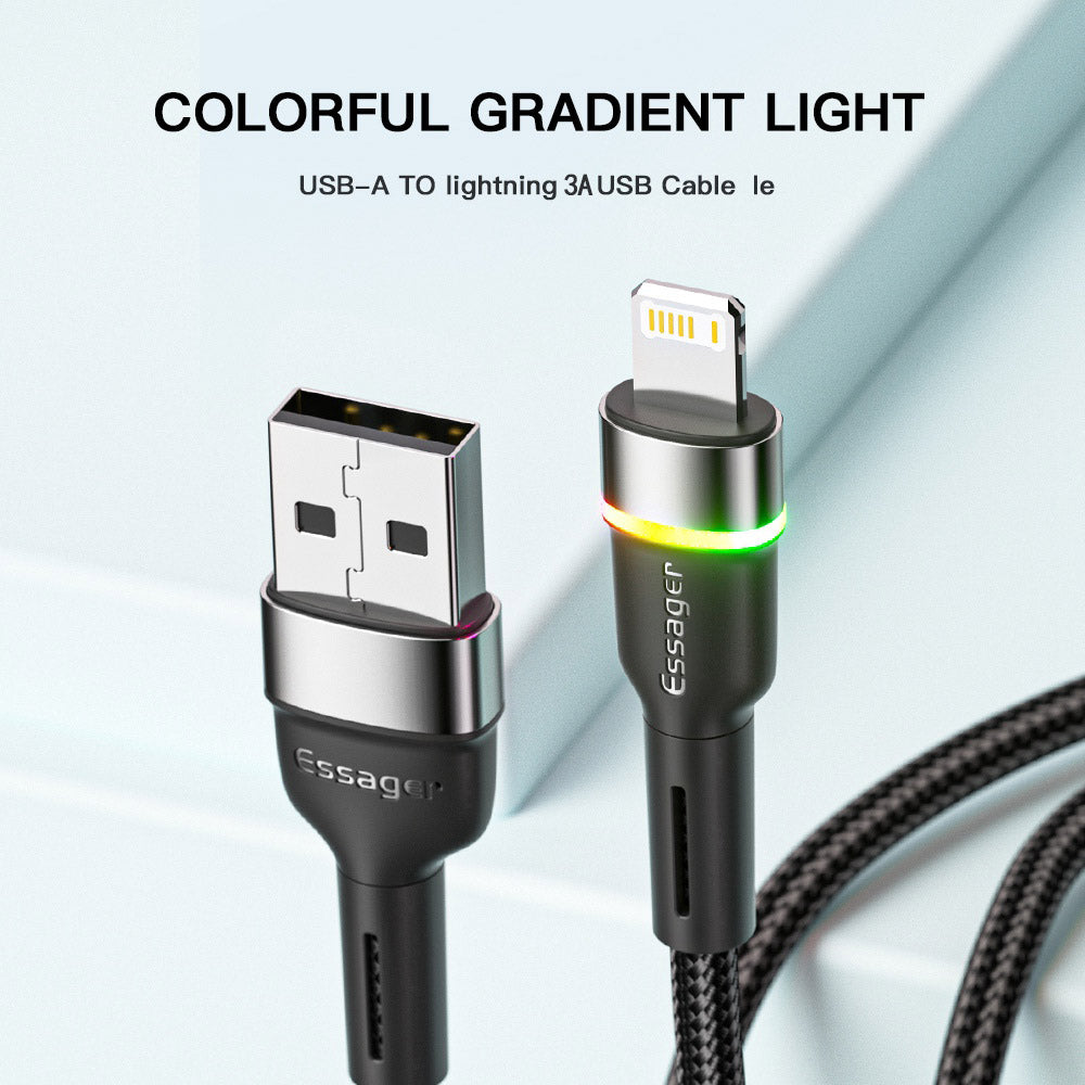 ESSAGER 2m USB-A to 6Pin 3A Fast Charging Cable LED Lighting 480Mbps Transfer Data Cable Cord