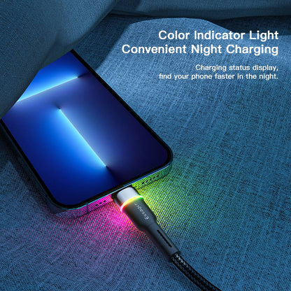 ESSAGER 2m USB-A to 6Pin 3A Fast Charging Cable LED Lighting 480Mbps Transfer Data Cable Cord