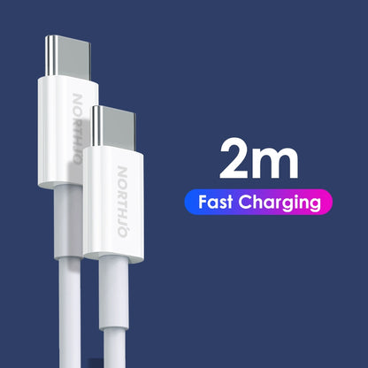 NORTHJO 2m 60W USB C to USB C PD Fast Charging Cable 480Mbps Data Transmission Cord