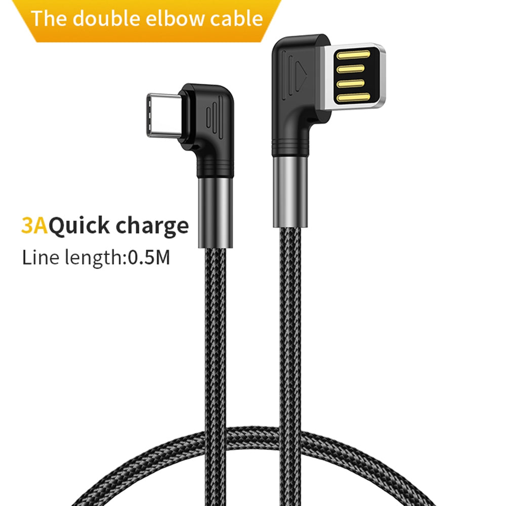 2m USB to Type-C 3A Fast Charging + Data Transmission Wire 90 Degree Elbow Data Cable