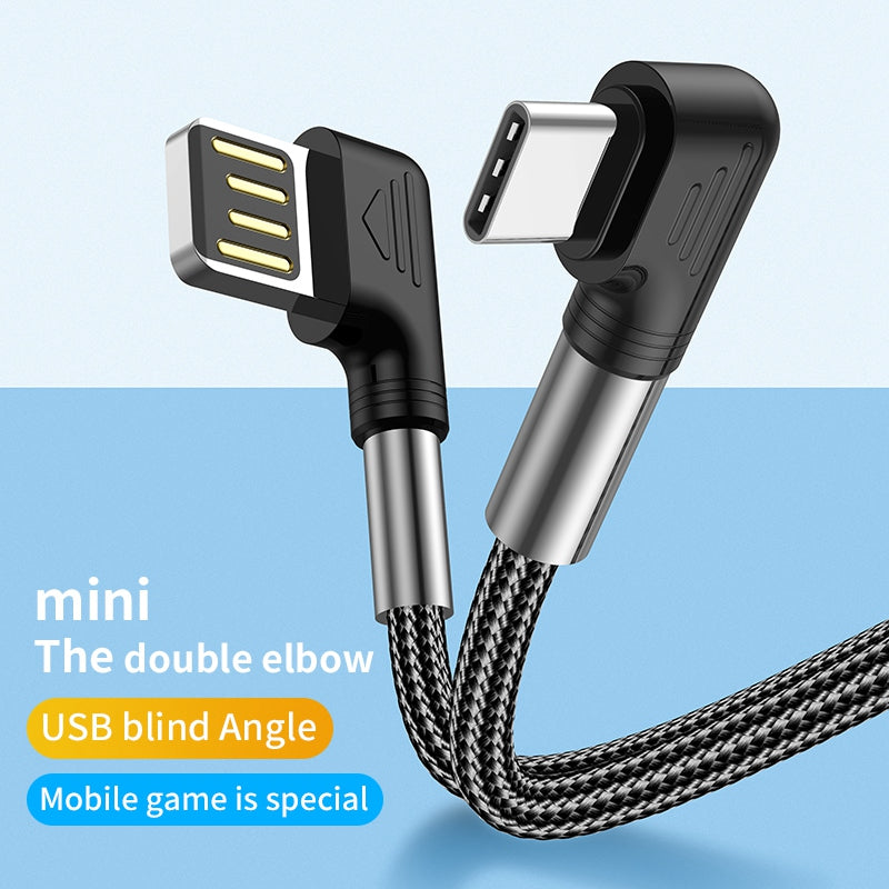 2m USB to Type-C 3A Fast Charging + Data Transmission Wire 90 Degree Elbow Data Cable