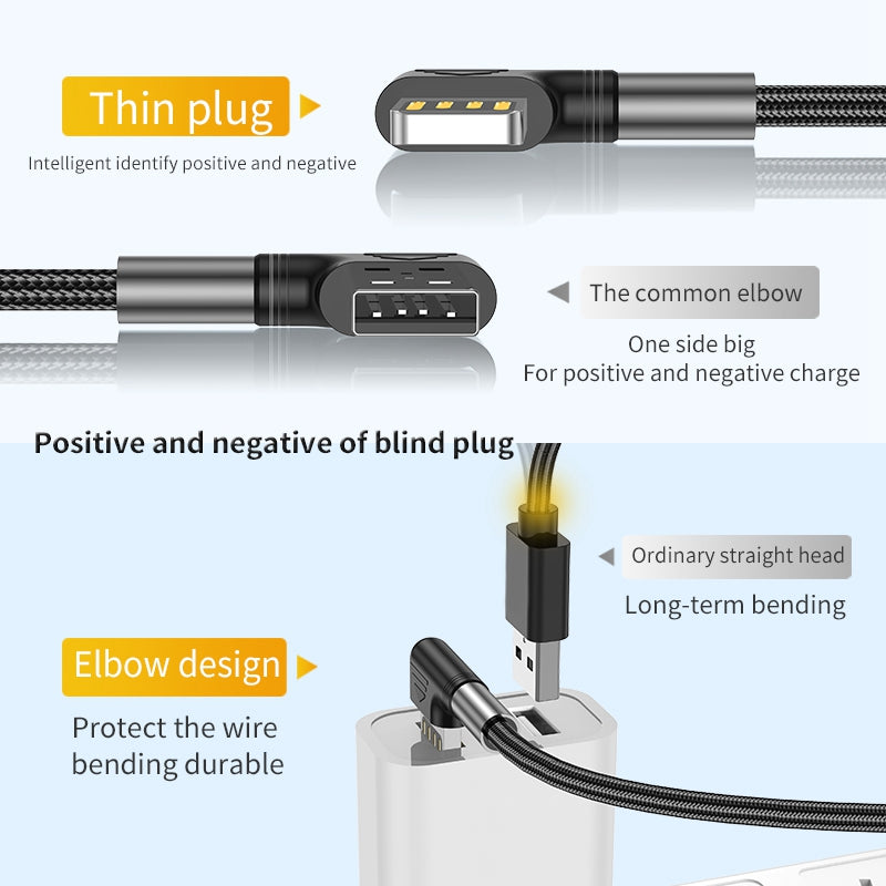 2m USB to Type-C 3A Fast Charging + Data Transmission Wire 90 Degree Elbow Data Cable