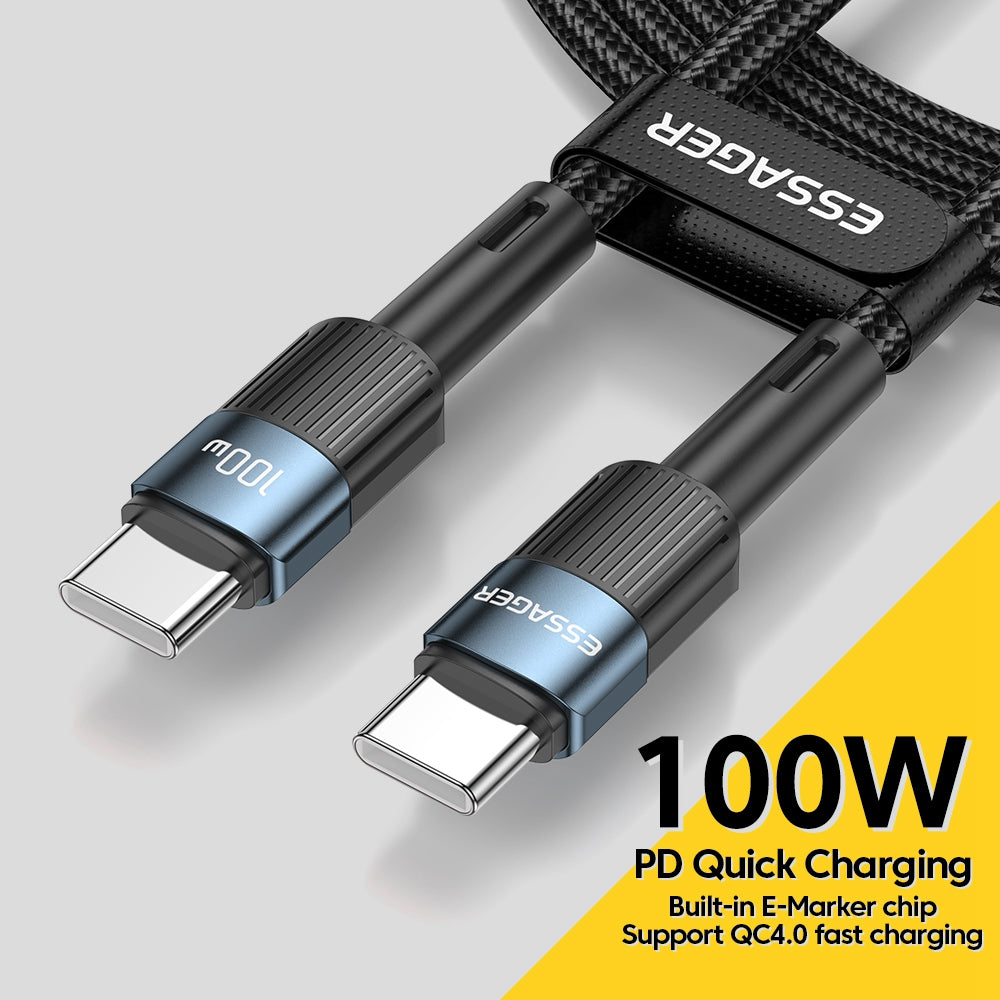 ESSAGER 2m Super Long USB C PD 100W Fast Charging Charge Cord 480Mbps Data Transmission Cable