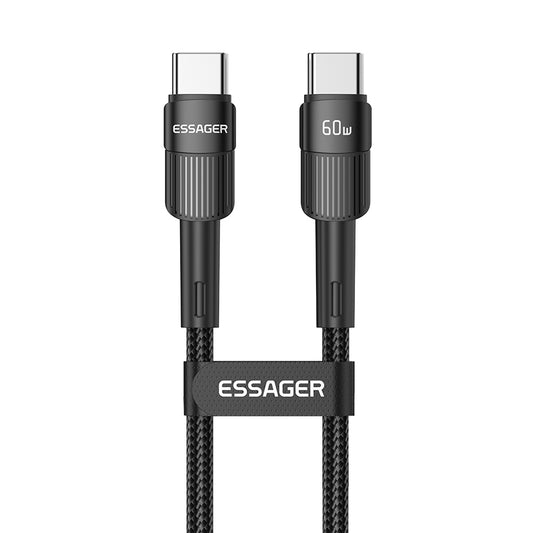 ESSAGER 0.5m Type C 60W 3A PD Charging Cable Braided Tangle-free 480Mbps High-speed Data Transfer Cord