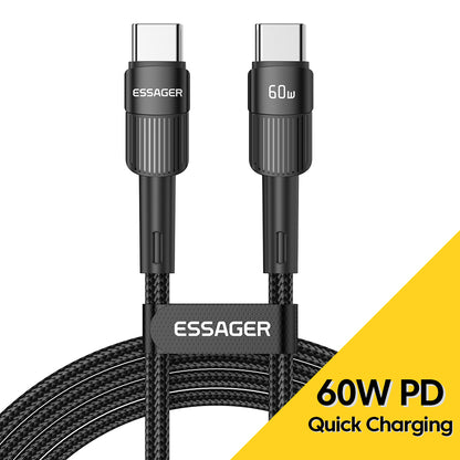 ESSAGER 1m USB C to C Cable 60W PD Fast Charging 480Mbps Fast Data Transmission Cord