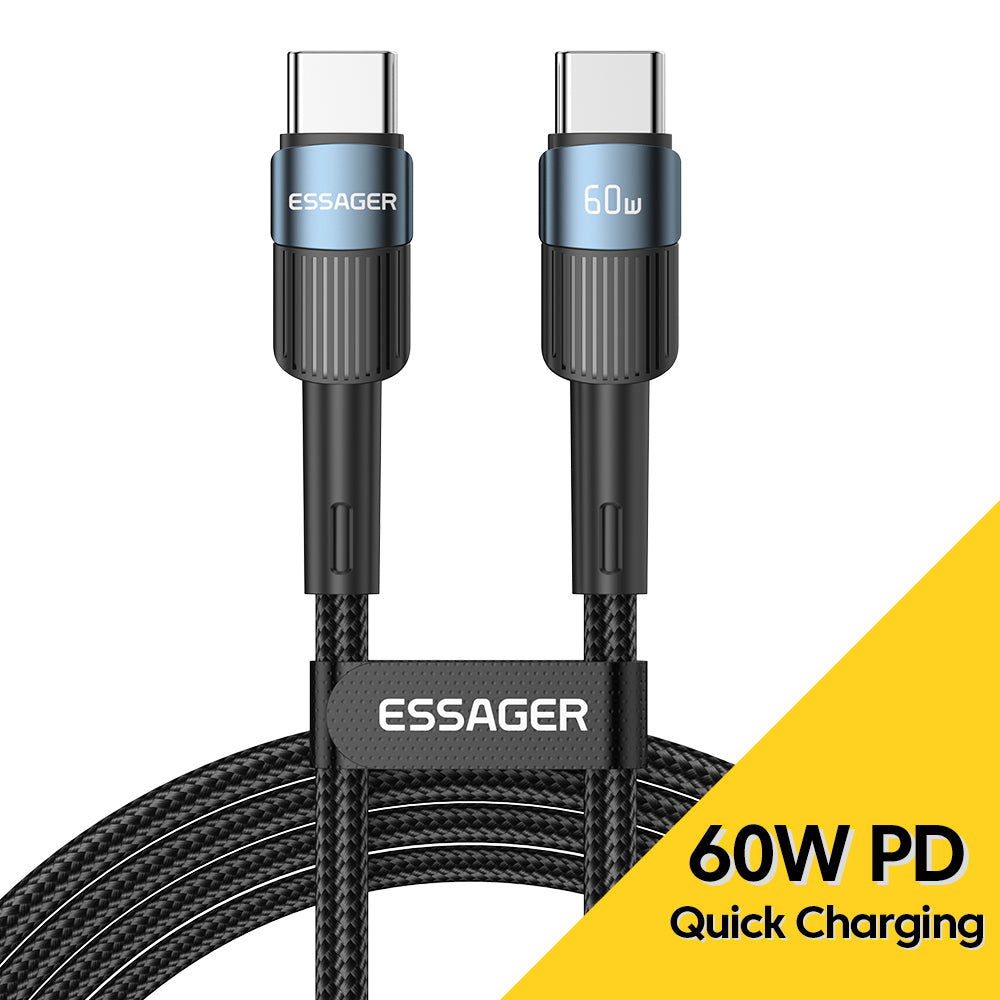 ESSAGER 1m USB C to C Cable 60W PD Fast Charging 480Mbps Fast Data Transmission Cord