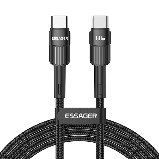 ESSAGER 3m PD 60W Type-C to Type-C Fast Charging Cable 480Mbps Data Transfer Braided Cord