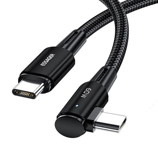 ESSAGER ChenGuang 2m 60W Type-C to Type-C Elbow Cable Fast Charging 480Mbps Braided Data Cord