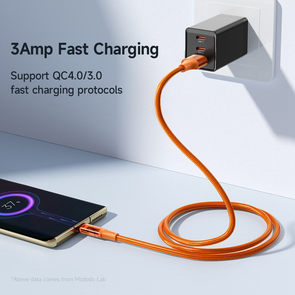 MCDODO CA-210 MDD Amber Series 1.8m 3A Micro USB Transparent Design Data Cable Android Phone Charging Cord