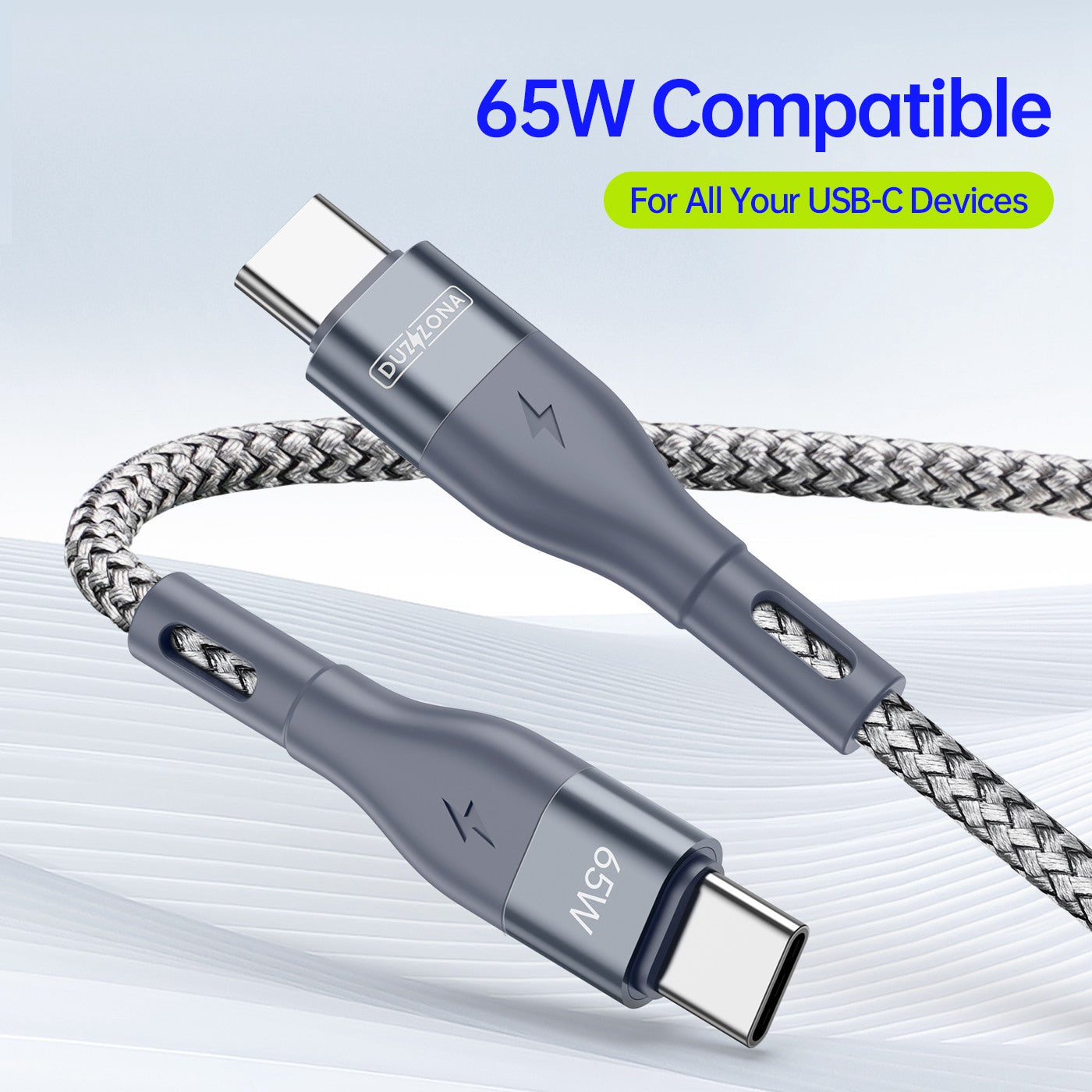 DUZZONA A2 PD 65W Data Cable USB C to USB-C Fast Charging Cable 100cm Nylon Braided Charging Cord for Samsung Huawei Xiaomi