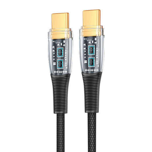 1.2m PD 100W Fast Charging Type-C to Type-C Cable Transparent 480Mbps Nylon Braided Data Cord