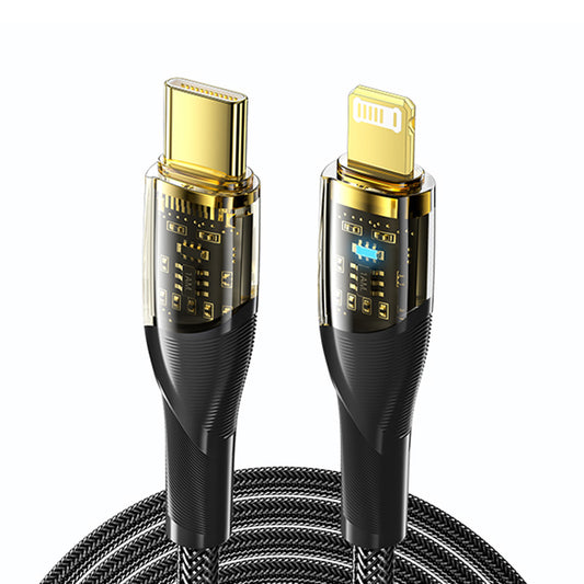 ESSAGER 2m PD 29W Quick Charging Transparent Data Cable Type-C To Lightning Charging Cord