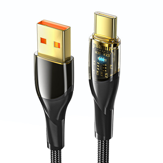 ESSAGER 2m 100W Transparent USB to Type-C 7A Fast Charging Braided Cable Data Transfer Cord