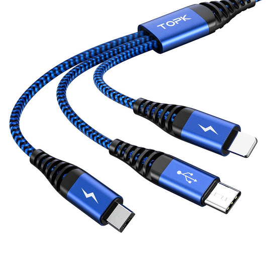 TOPK AN24 1m 3 in 1 Type-C / Lightning / Micro Nylon Braided 3A Fast Charging Cable Data Cord