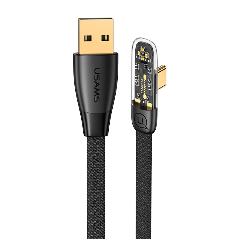 USAMS US-SJ585 1.2m Iceflake Series Type-C 6A 66W Right-angle Transparent Fast Charging Data Cable