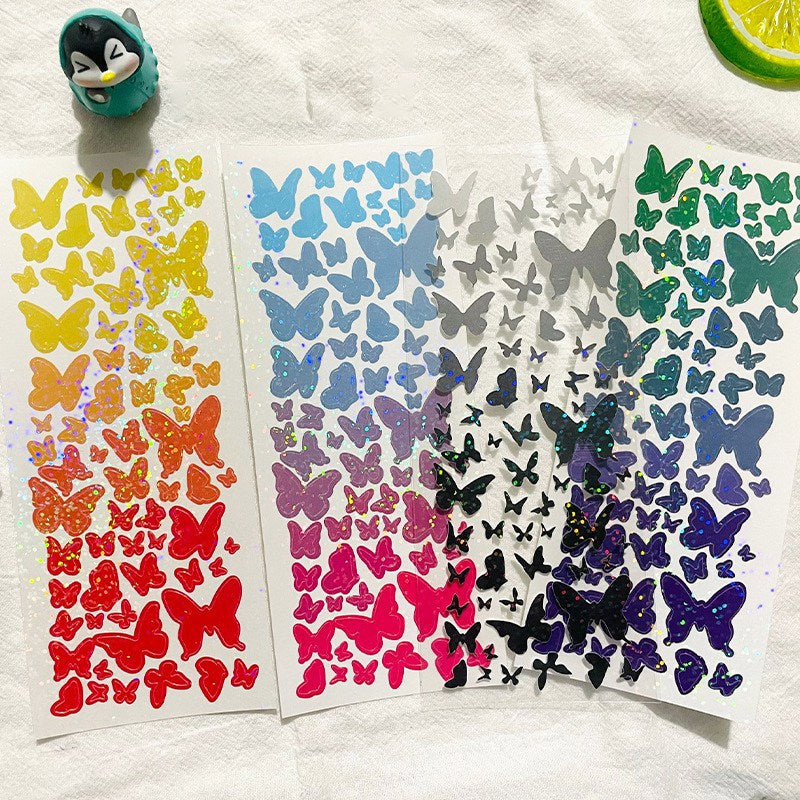 1 Sheet Laser Glitter Cute Gradient Butterfly Decal Scrapbook Album Cellphone DIY Decorative Sticker