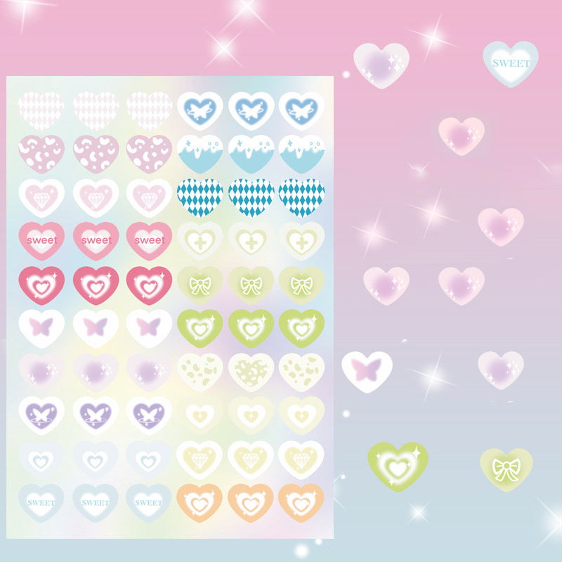 1 Sheet Cute Laser Love Heart DIY Decals Stationery Scrapbook Album Phone Case Decorative Sticker