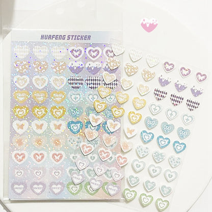 1 Sheet Cute Laser Love Heart DIY Decals Stationery Scrapbook Album Phone Case Decorative Sticker