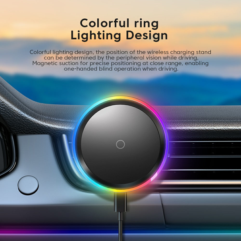 ESSAGER 15W Magnetic Wireless Car Charger Vehicle-Mount Air Vent Phone Charging Holder with RGB Light for iPhone 13 / 12 Series