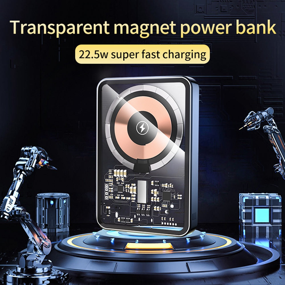 T10 10000mAh 22.5W Power Bank Clear Tempered Glass 15W Magnetic Wireless Charger Phone Quick Charging External Battery Pack