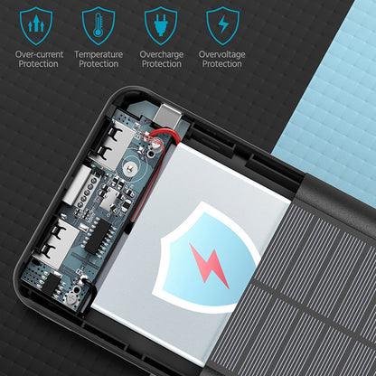 QC86S Solar Power Bank Ultra-thin Portable Charger 16000mAh Large Capacity External Battery Pack with LED Flashlight